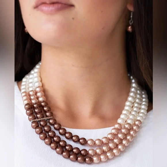 Brown Starlet pearl necklace and earrings 91b - Picture 1 of 4